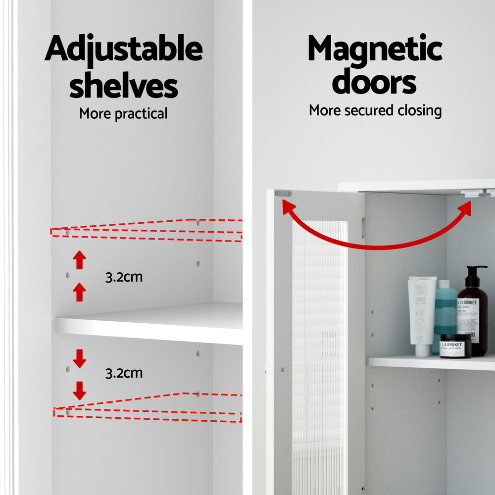 Artiss Bathroom Cabinet, 80cm - Glass / White