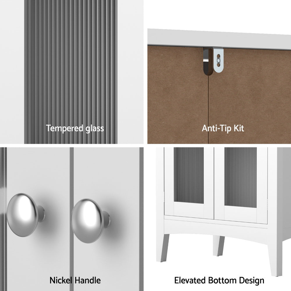 Artiss Bathroom Cabinet, 80cm - Glass / White