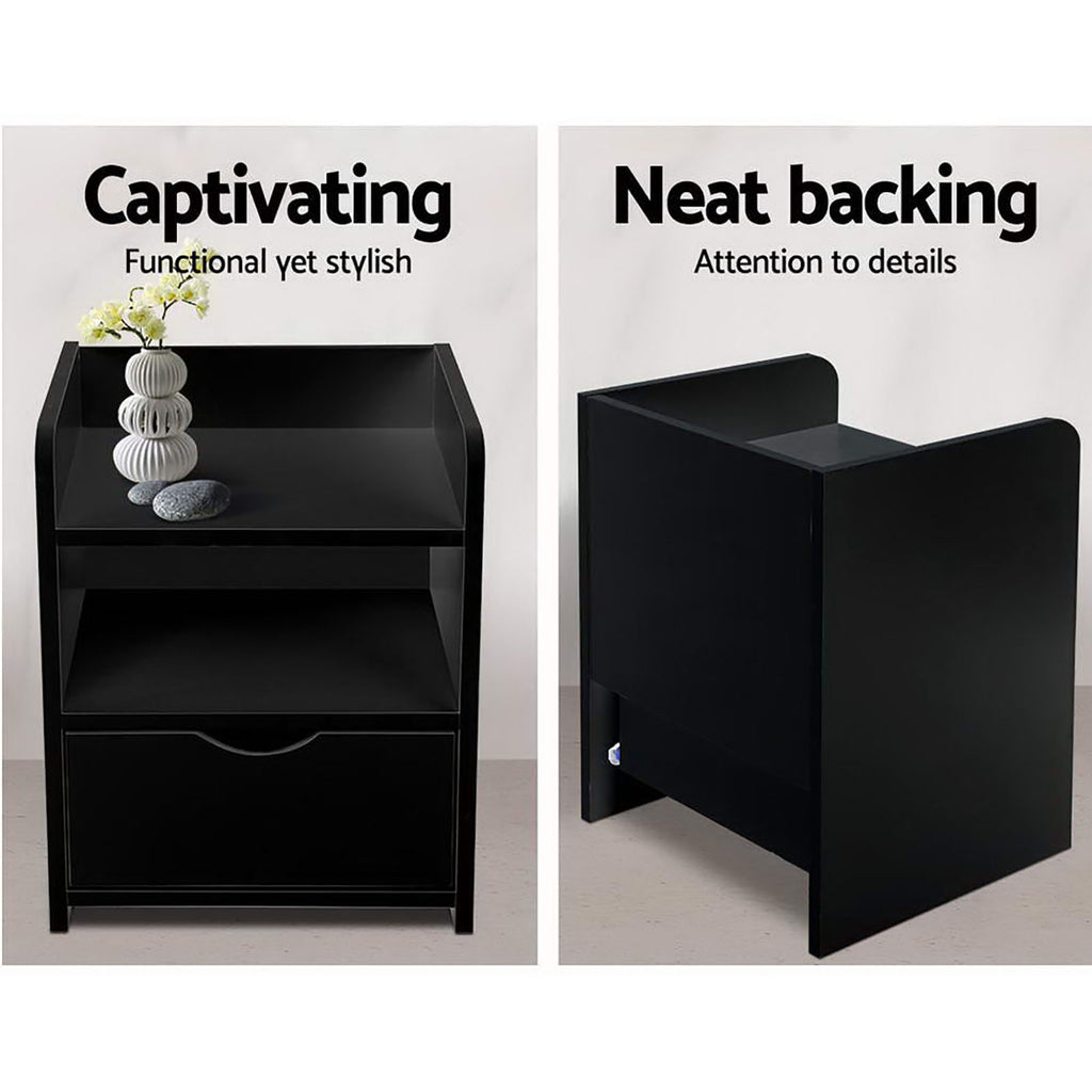 FARA Bedside Table x 2 - Black