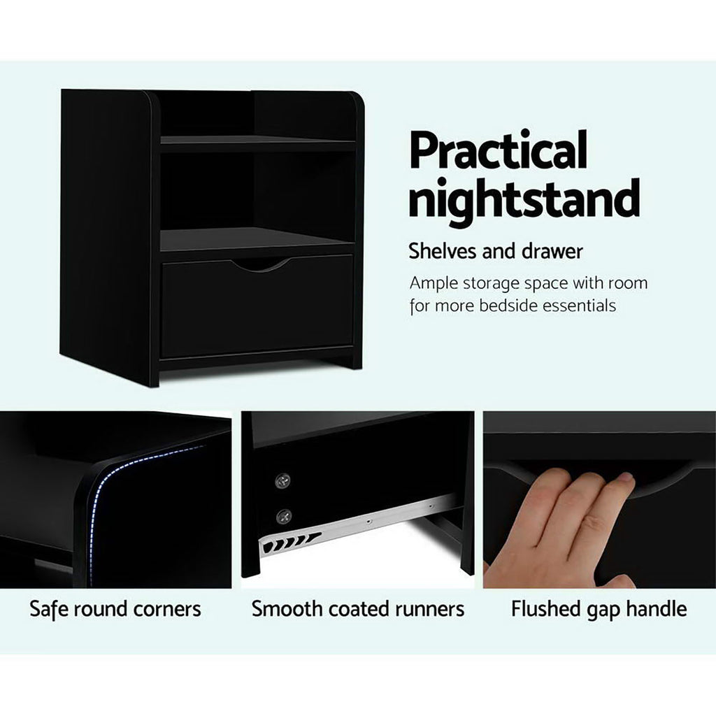 FARA Bedside Table x 2 - Black