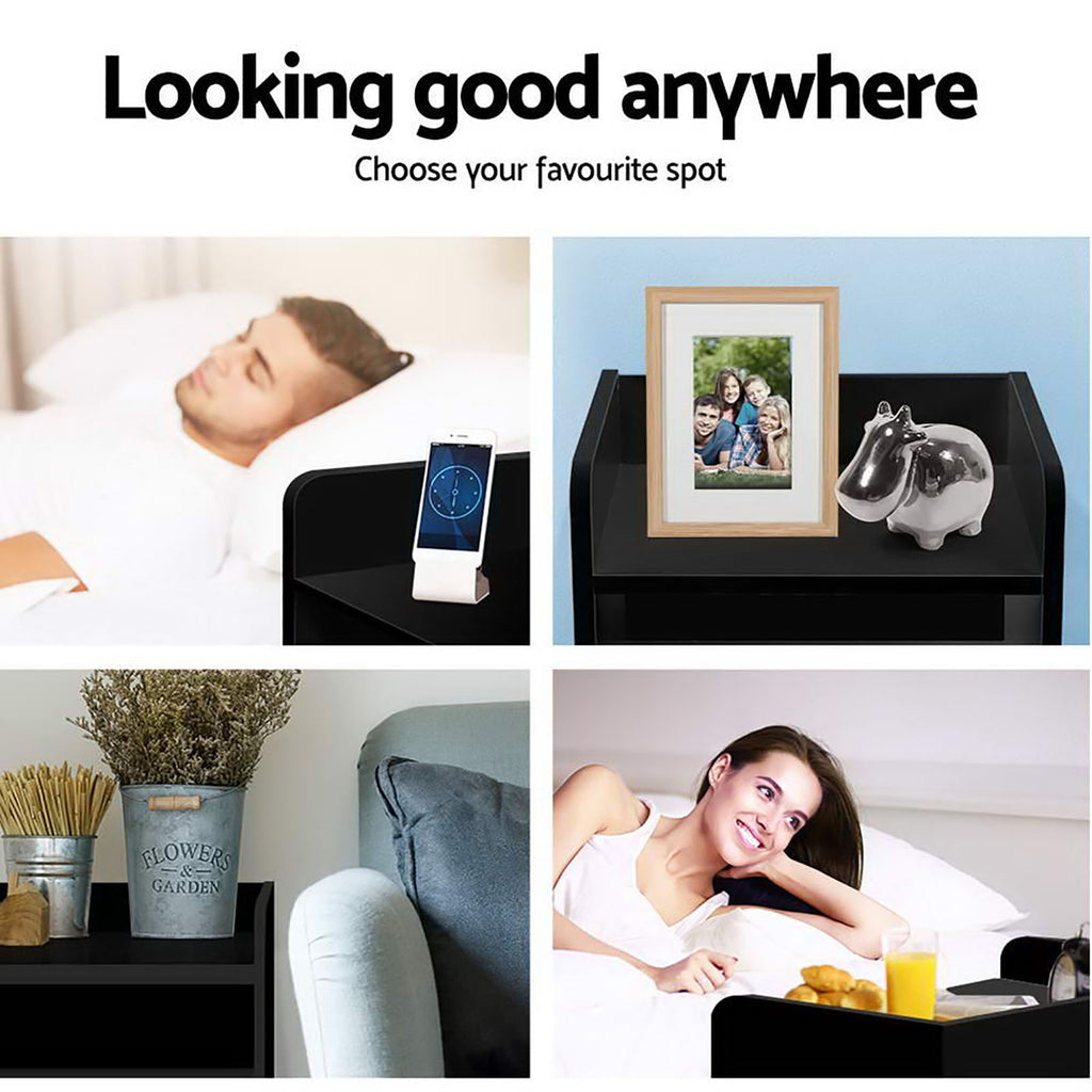 FARA Bedside Table x 2 - Black