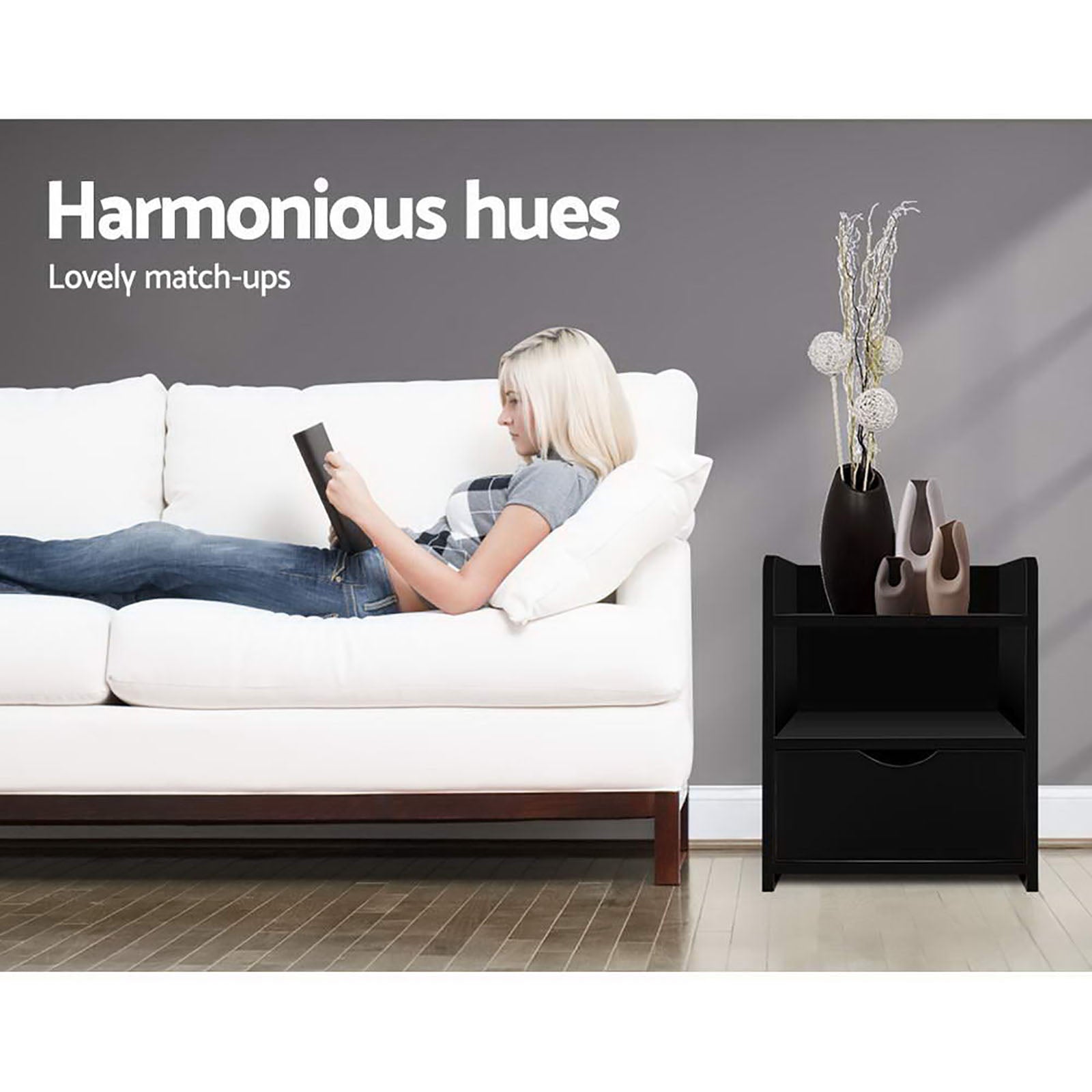 FARA Bedside Table x 2 - Black