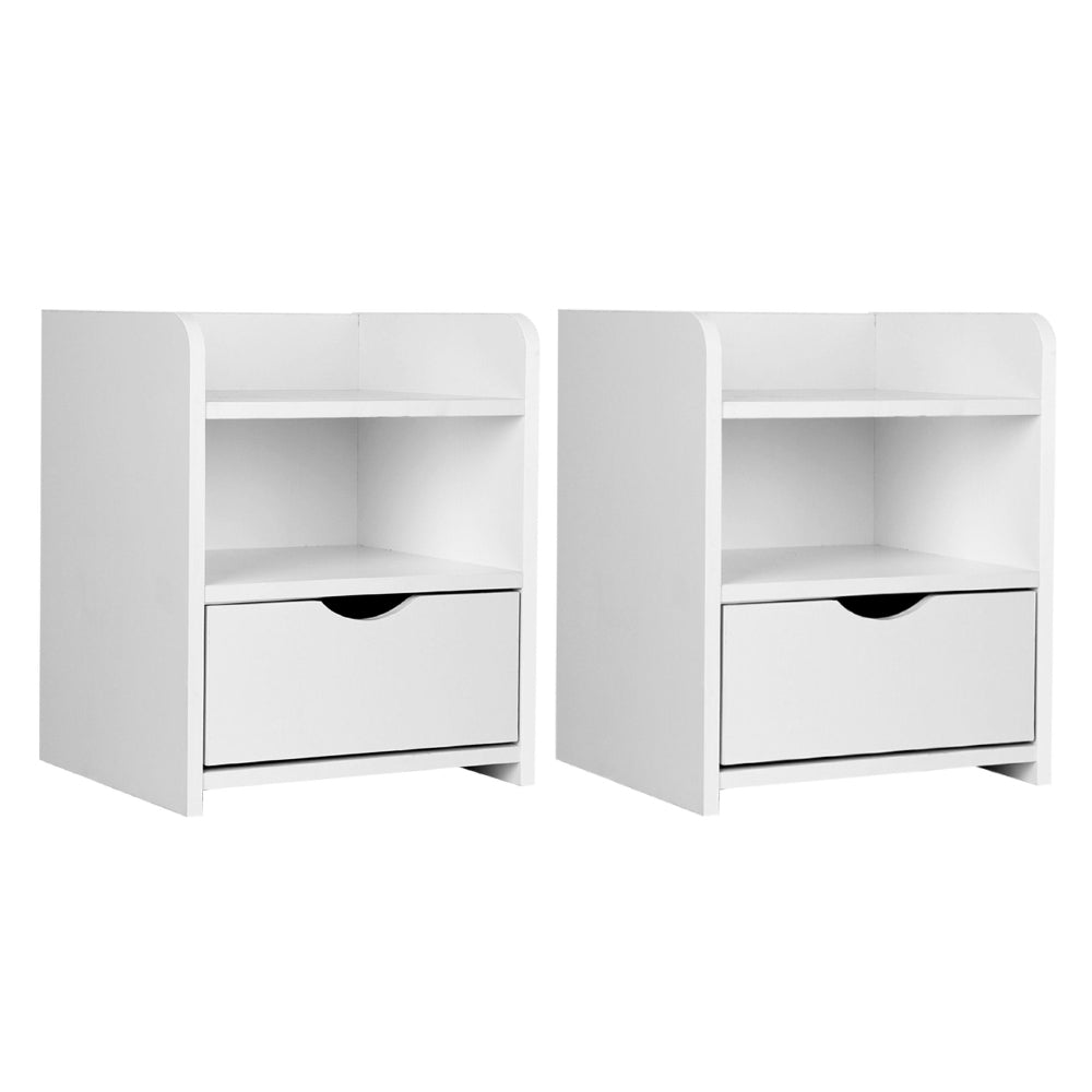 FARA Bedside Table x 2 - White