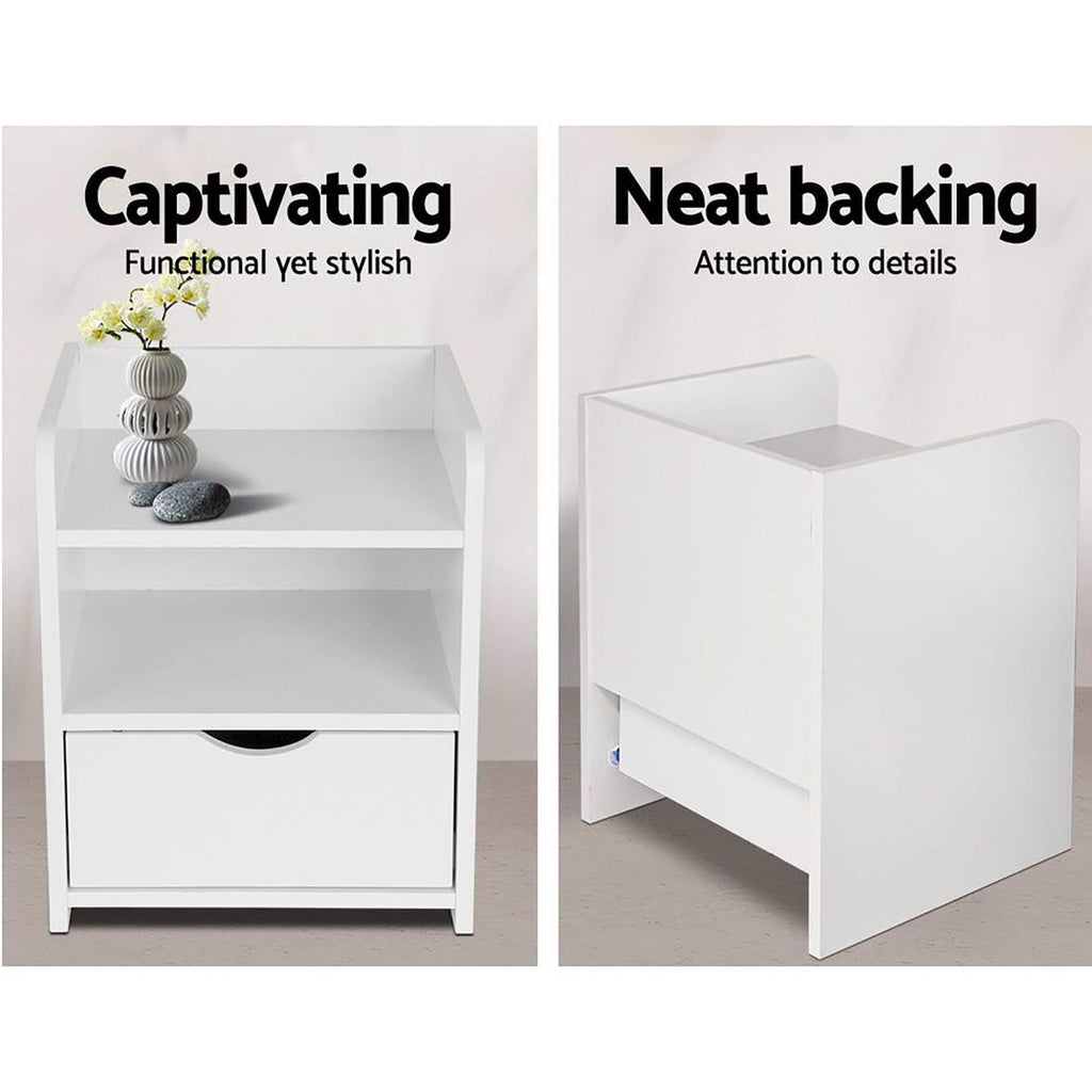 FARA Bedside Table x 2 - White