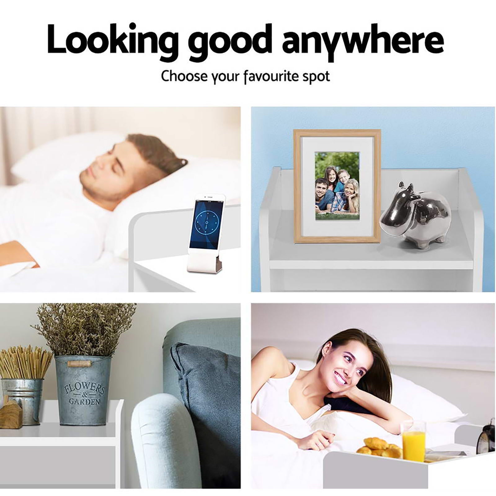 FARA Bedside Table x 2 - White