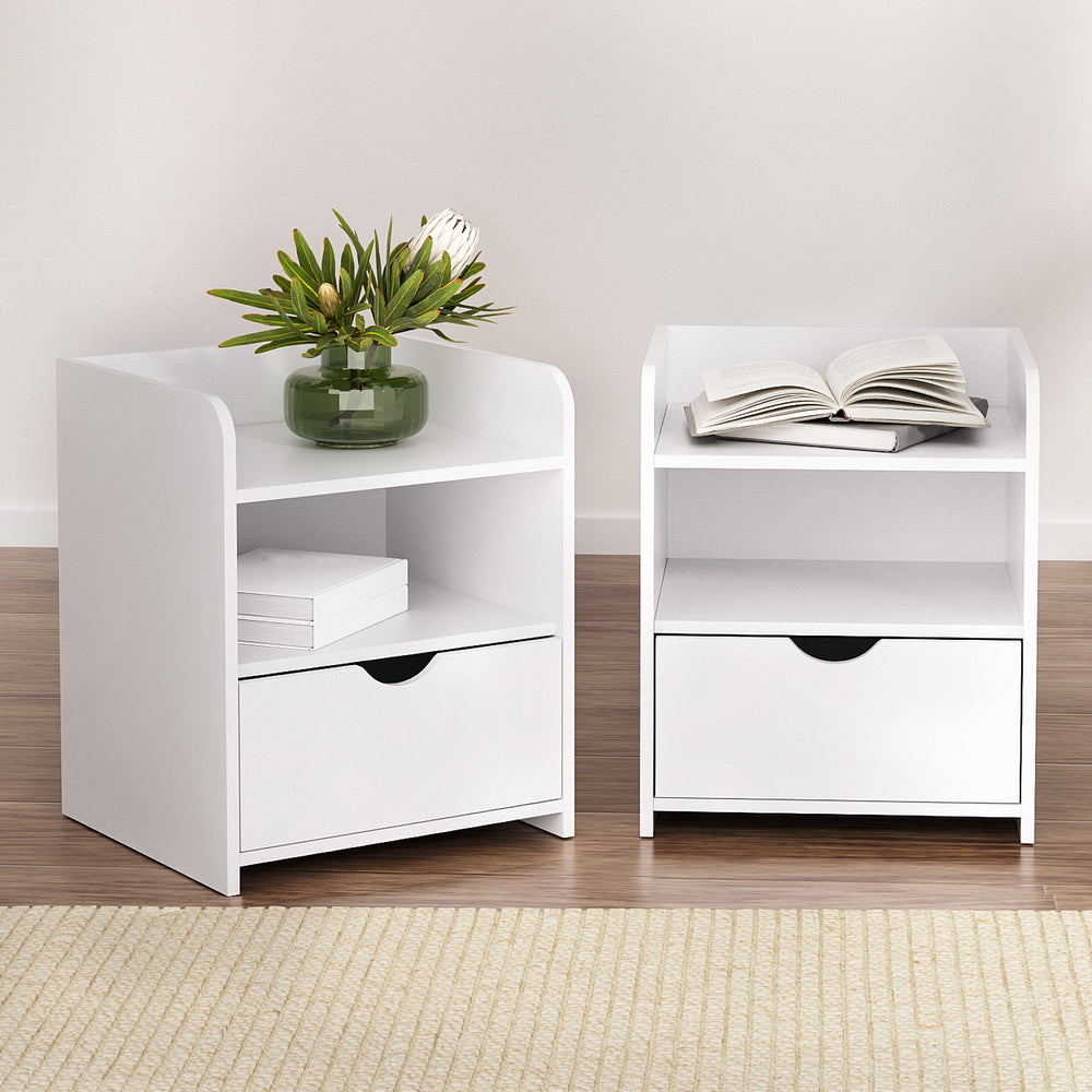 FARA Bedside Table x 2 - White