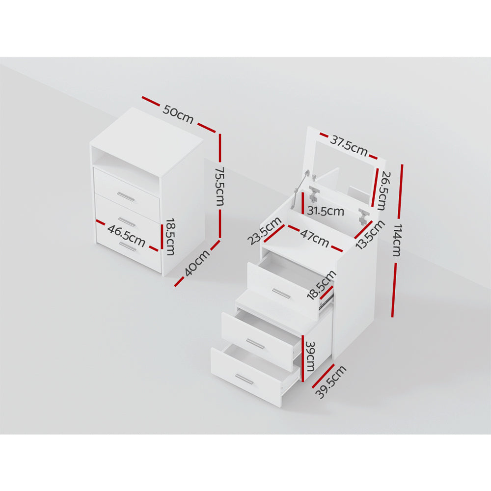 Artiss 2-in-1 Dressing Table / Bedside Table Set - White