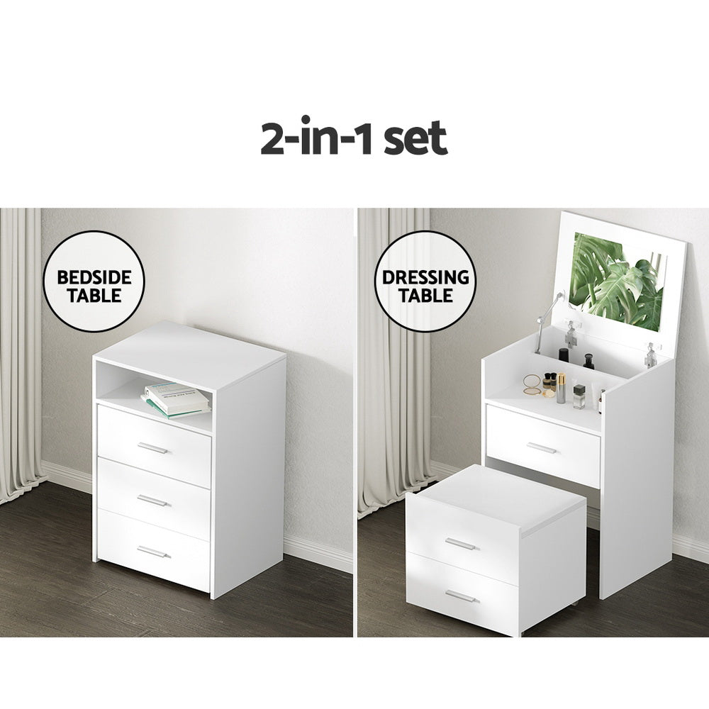 Artiss 2-in-1 Dressing Table / Bedside Table Set - White