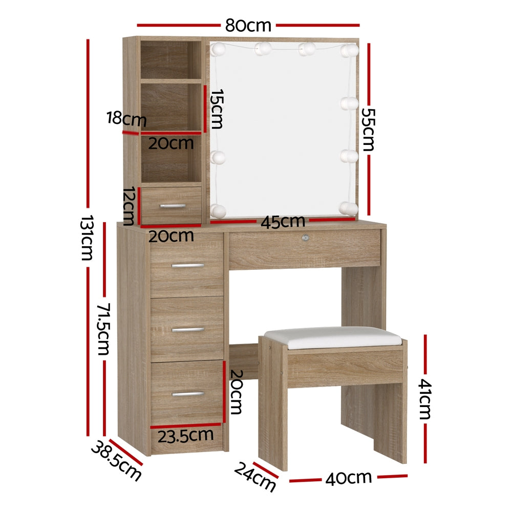 Artiss Dressing Table Set, 10 Led Bulbs - Wood