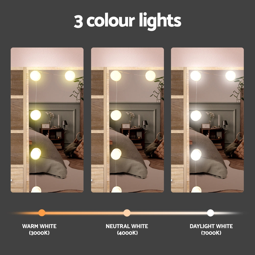 Artiss Dressing Table Set, 10 Led Bulbs - Wood