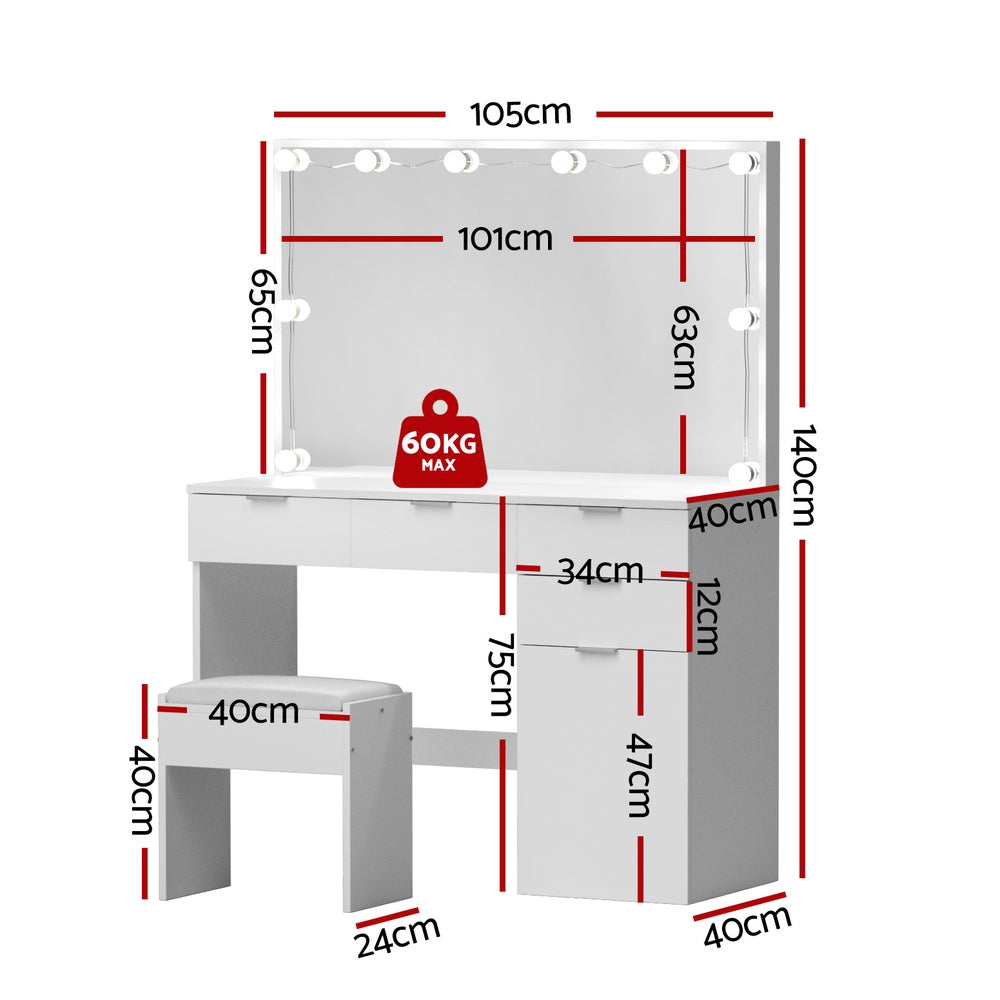 Artiss 10 LED Dressing Table Set - White