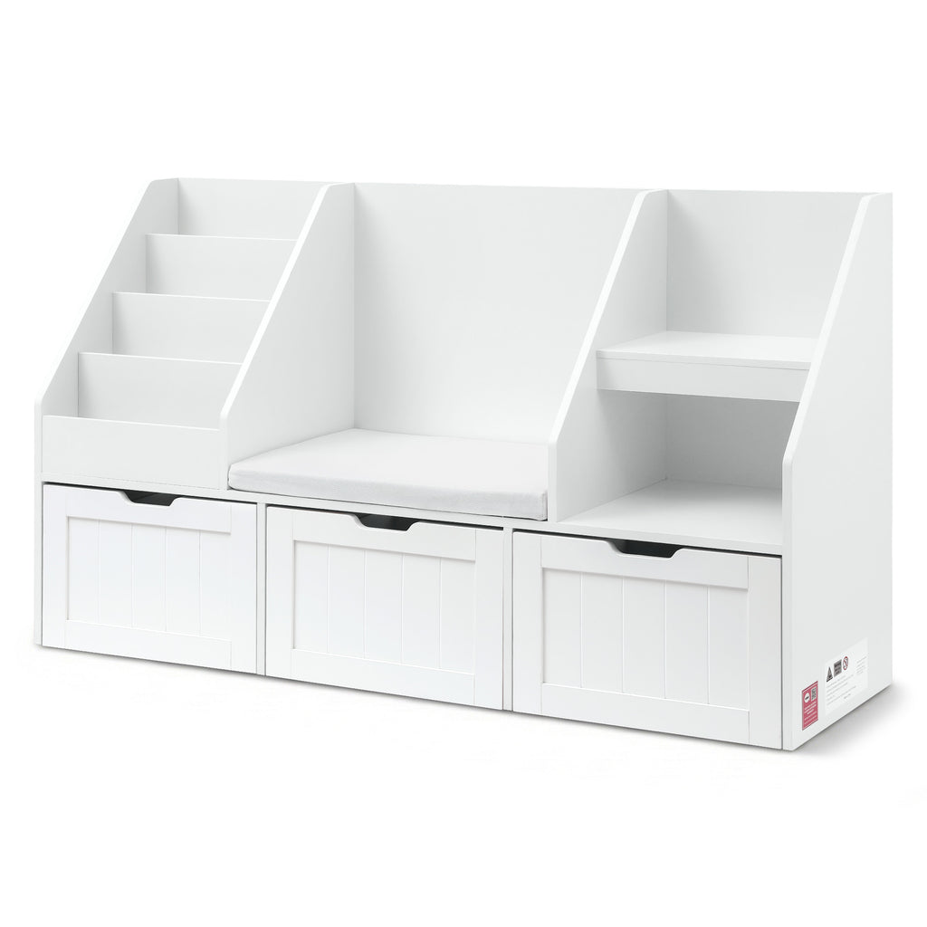 Keezi Kids Bookshelf Storage Organiser Toy Box Drawer Bench Seat Cabinet White