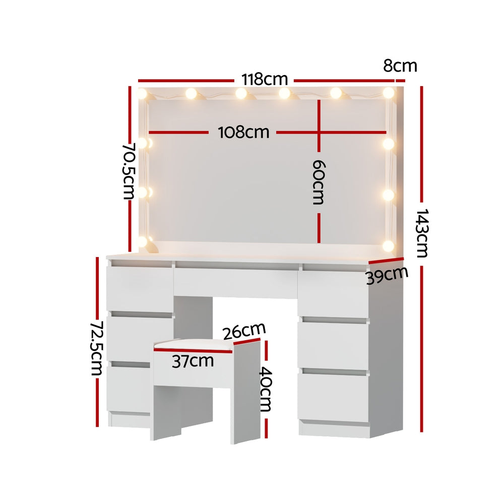 Artiss 12 LED Dressing Table Set - White