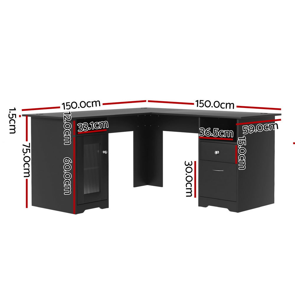 Artiss L-shsped Computer Desk with Storage