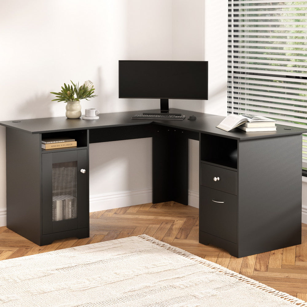 Artiss L-shsped Computer Desk with Storage