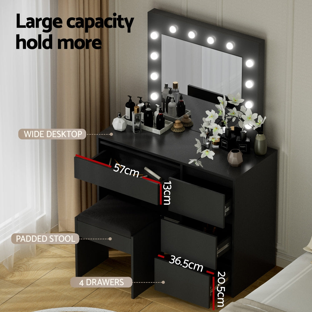 Artiss LED Dressing Table Set - Black