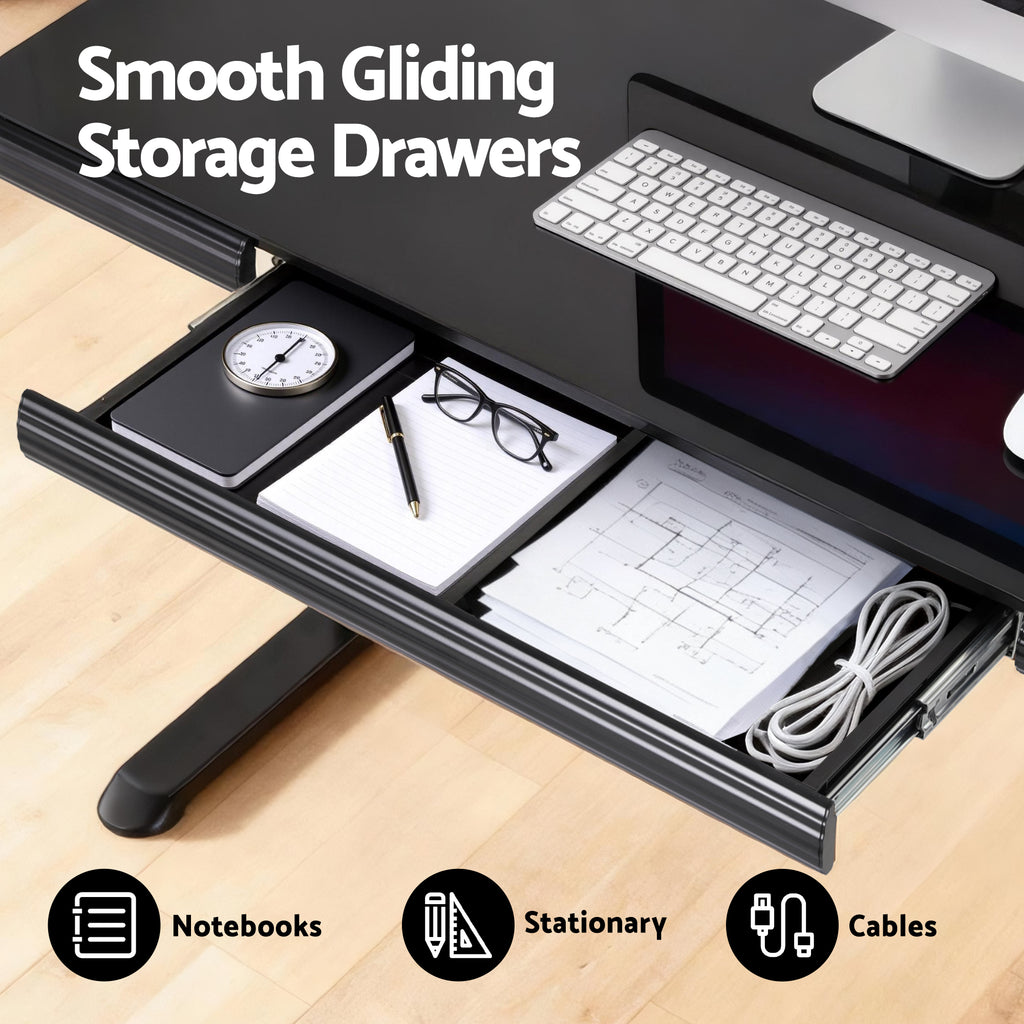 Artiss Glass Top Electric Standing Desk - Black