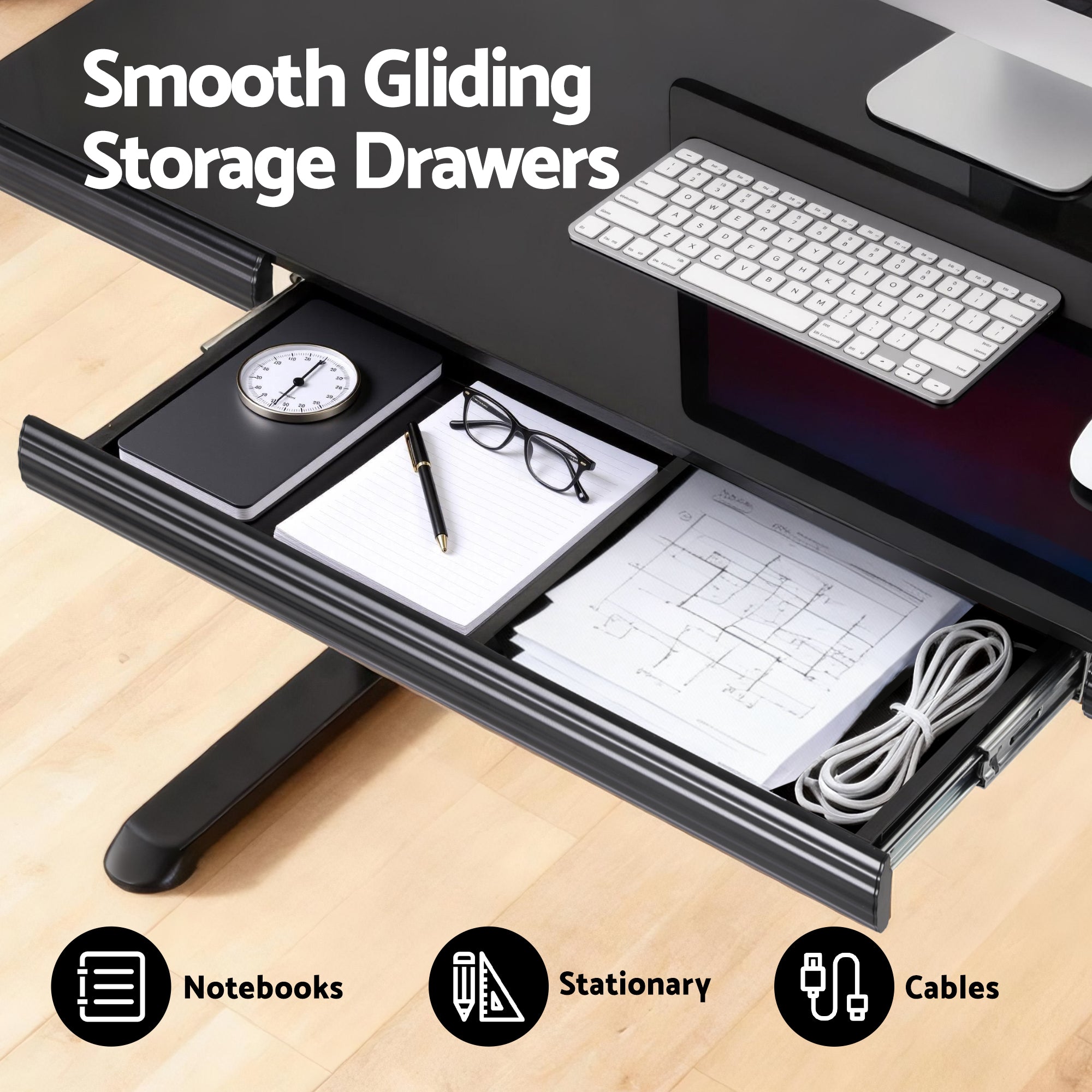 Artiss Glass Top Electric Standing Desk - Black