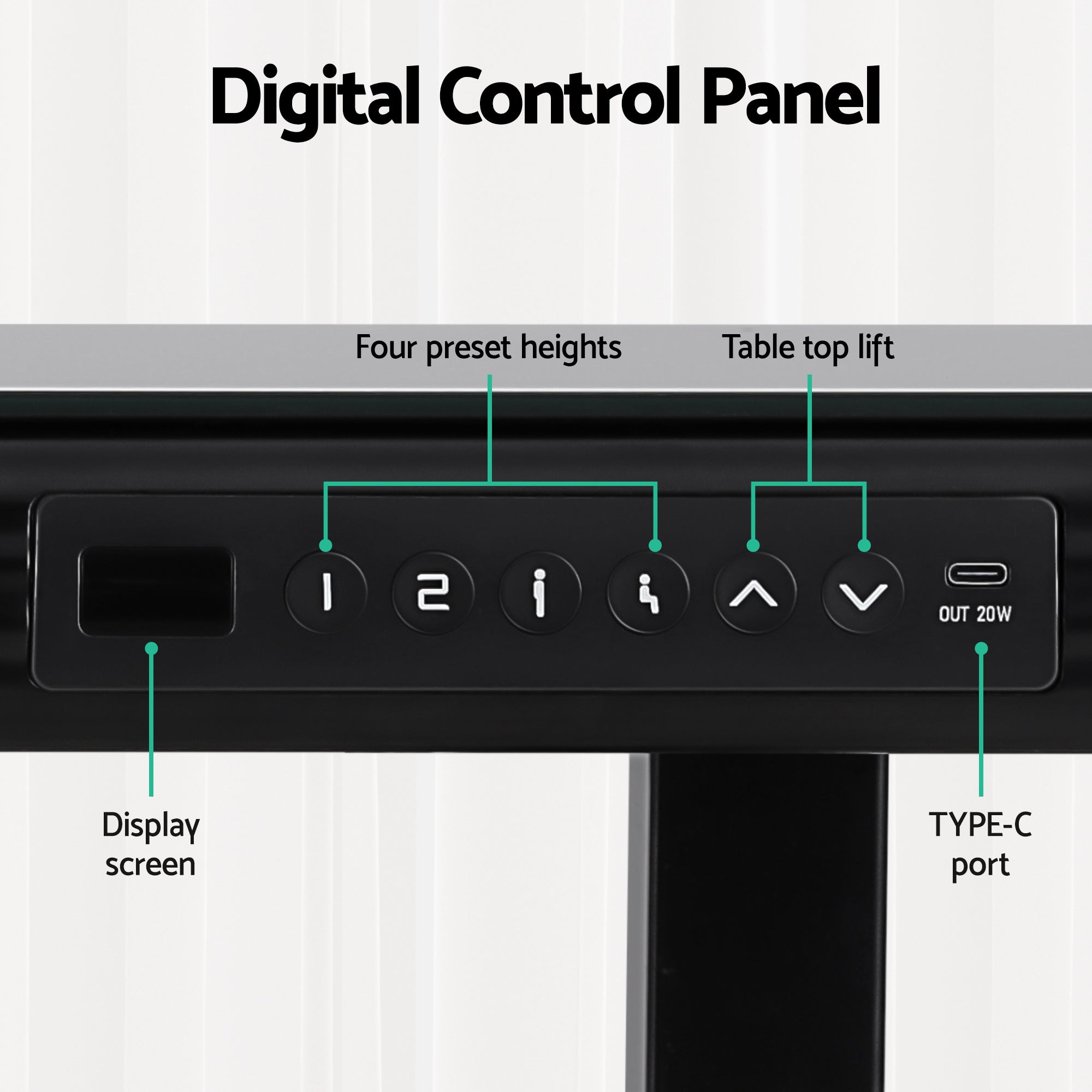 Artiss Glass Top Electric Standing Desk - Black