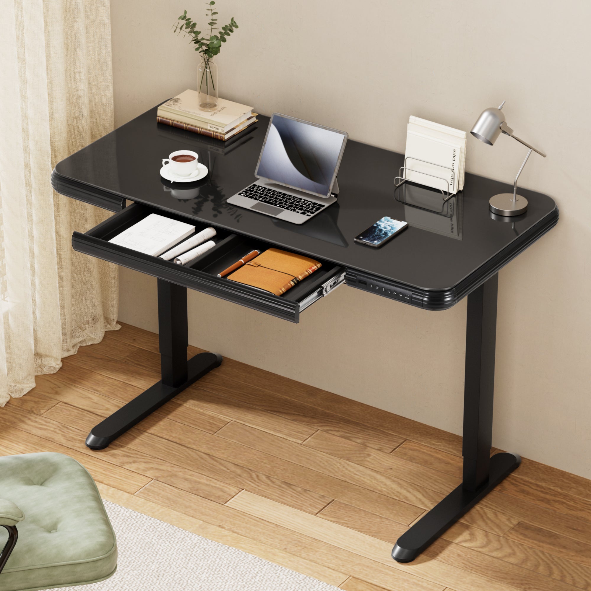 Artiss Glass Top Electric Standing Desk - Black