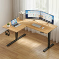 Sit to Stand L-Shape Electric Desk - Oak