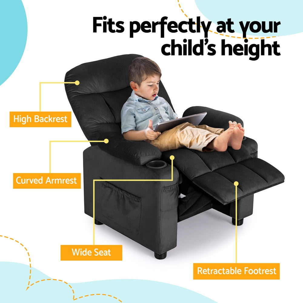 Keezi Kids Velvet Recliner - Black