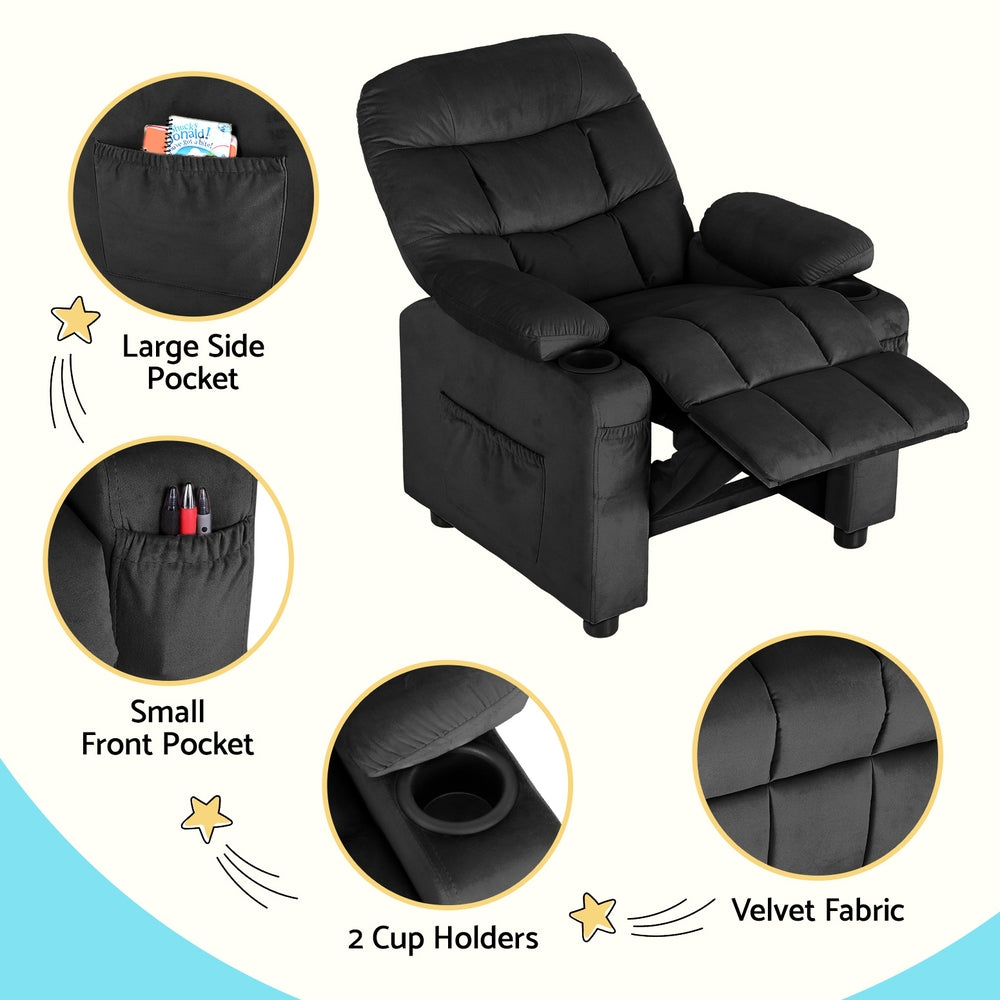 Keezi Kids Velvet Recliner - Black