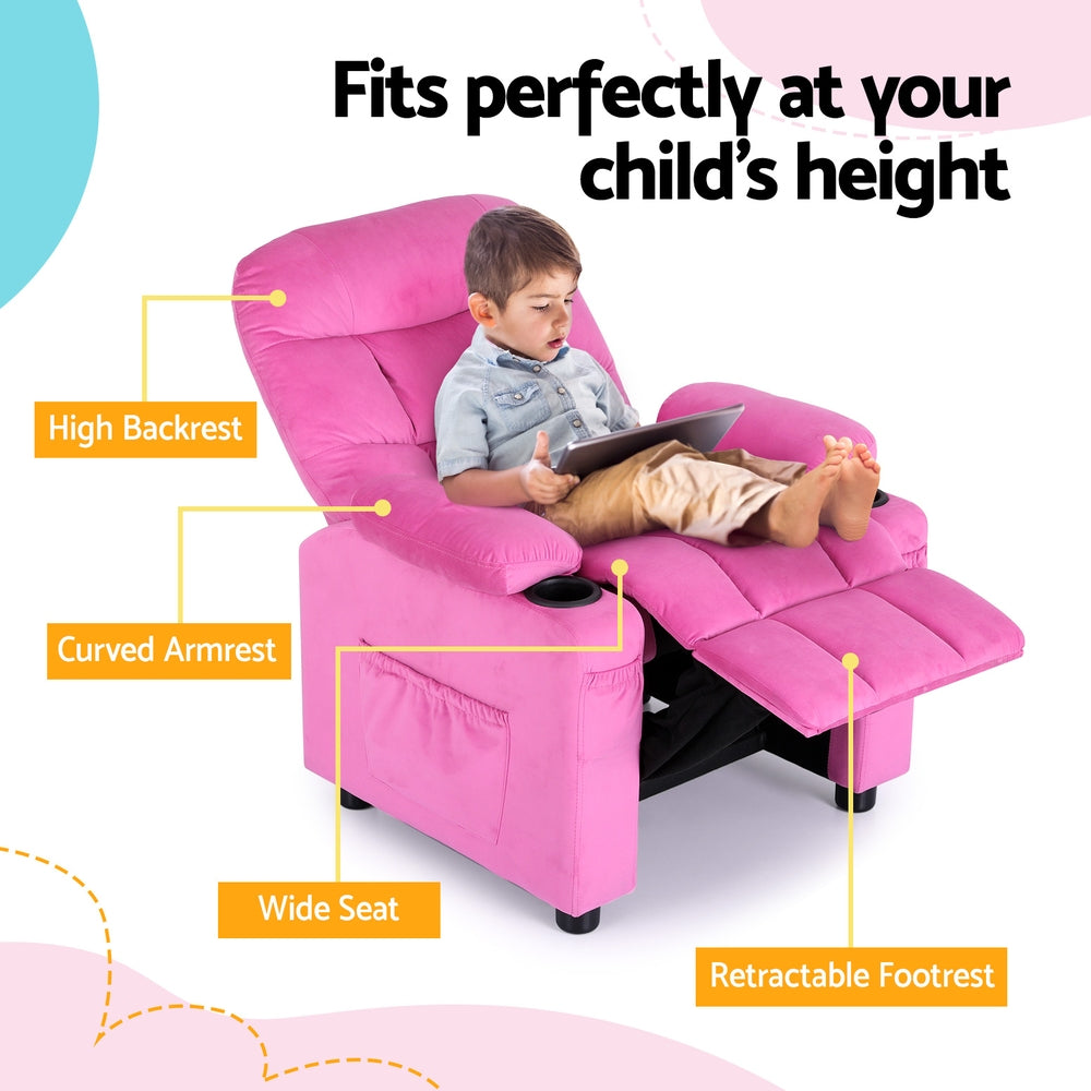 Keezi Kids Velvet Recliner - Pink