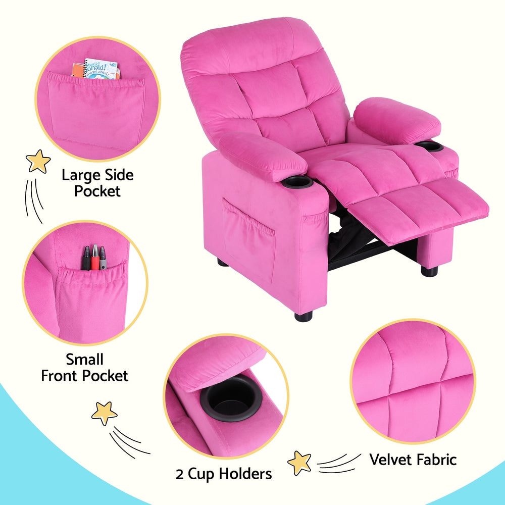 Keezi Kids Velvet Recliner - Pink
