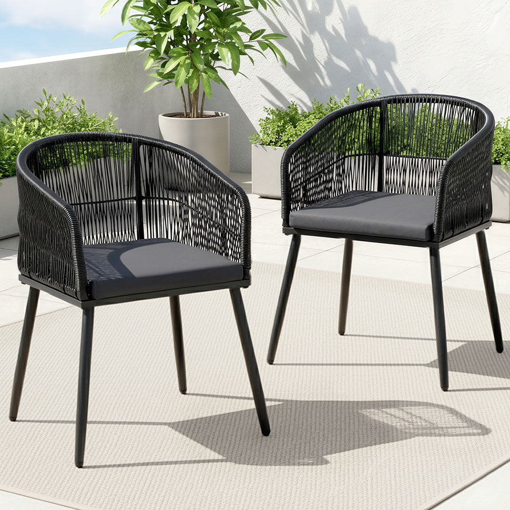Gardeon 2PC Outdoor Wicker Dining Chairs - Black