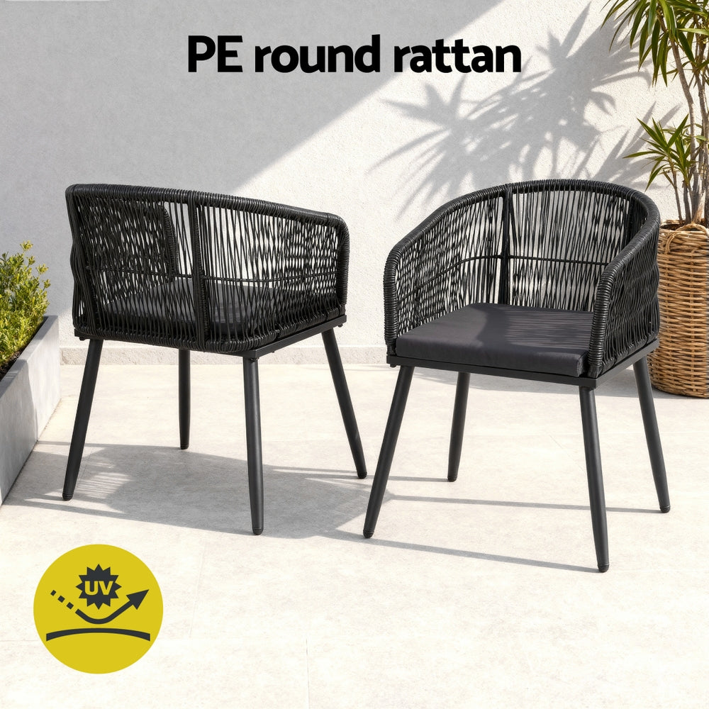 Gardeon 2PC Outdoor Wicker Dining Chairs - Black