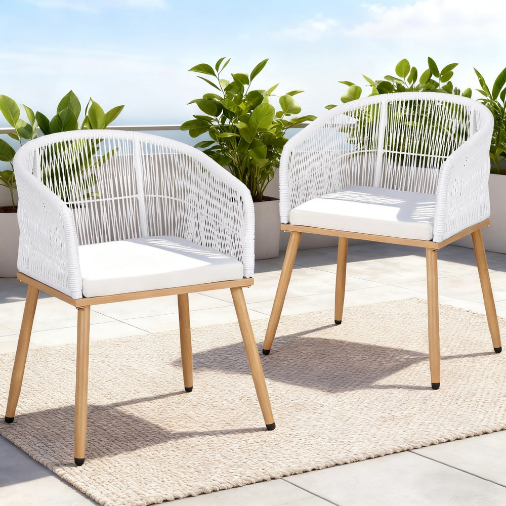 Gardeon 2PC Outdoor Wicker Dining Chairs - White
