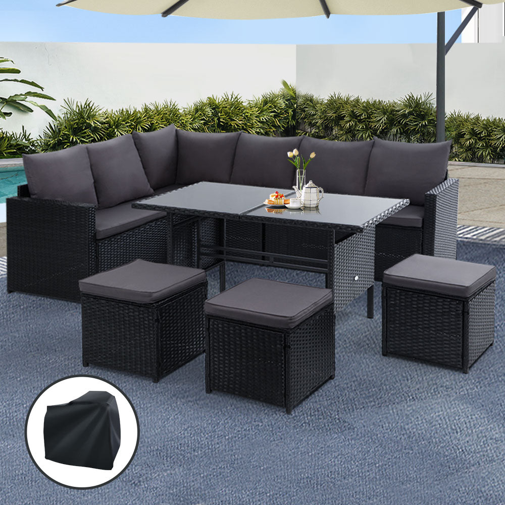 Gardeon Outdoor 9 Seater Sofa Set - Black & Grey