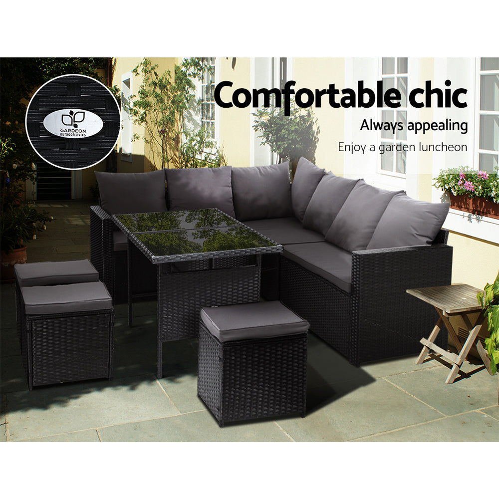 Gardeon Outdoor 9 Seater Sofa Set - Black & Grey