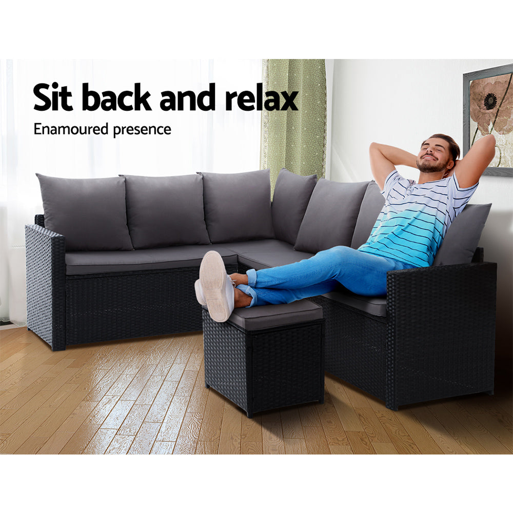 Gardeon Outdoor 9 Seater Sofa Set - Black & Grey