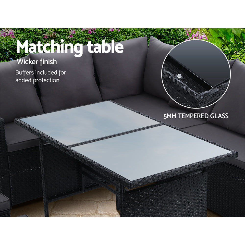Gardeon Outdoor 9 Seater Sofa Set - Black & Grey
