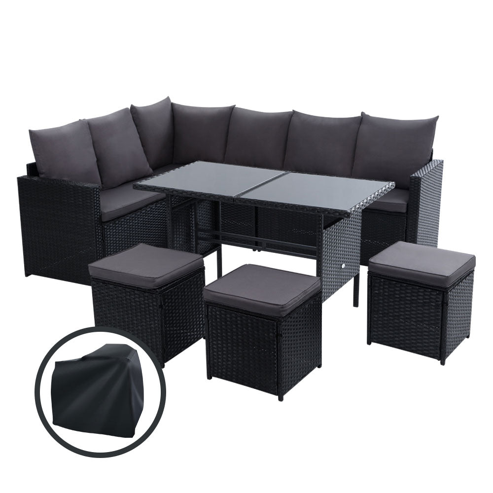 Gardeon Outdoor 9 Seater Sofa Set - Black & Grey