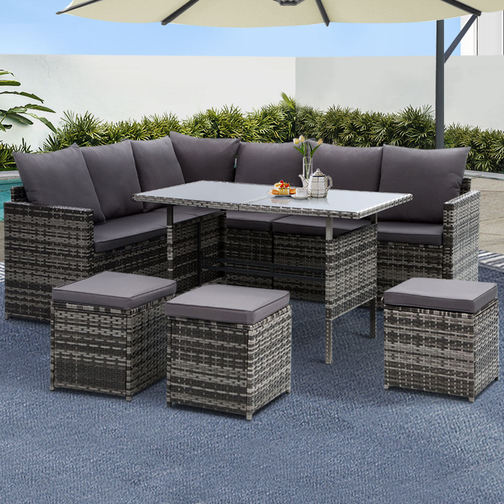 Gardeon Outdoor 9 Seater Sofa Set - Mixed Grey