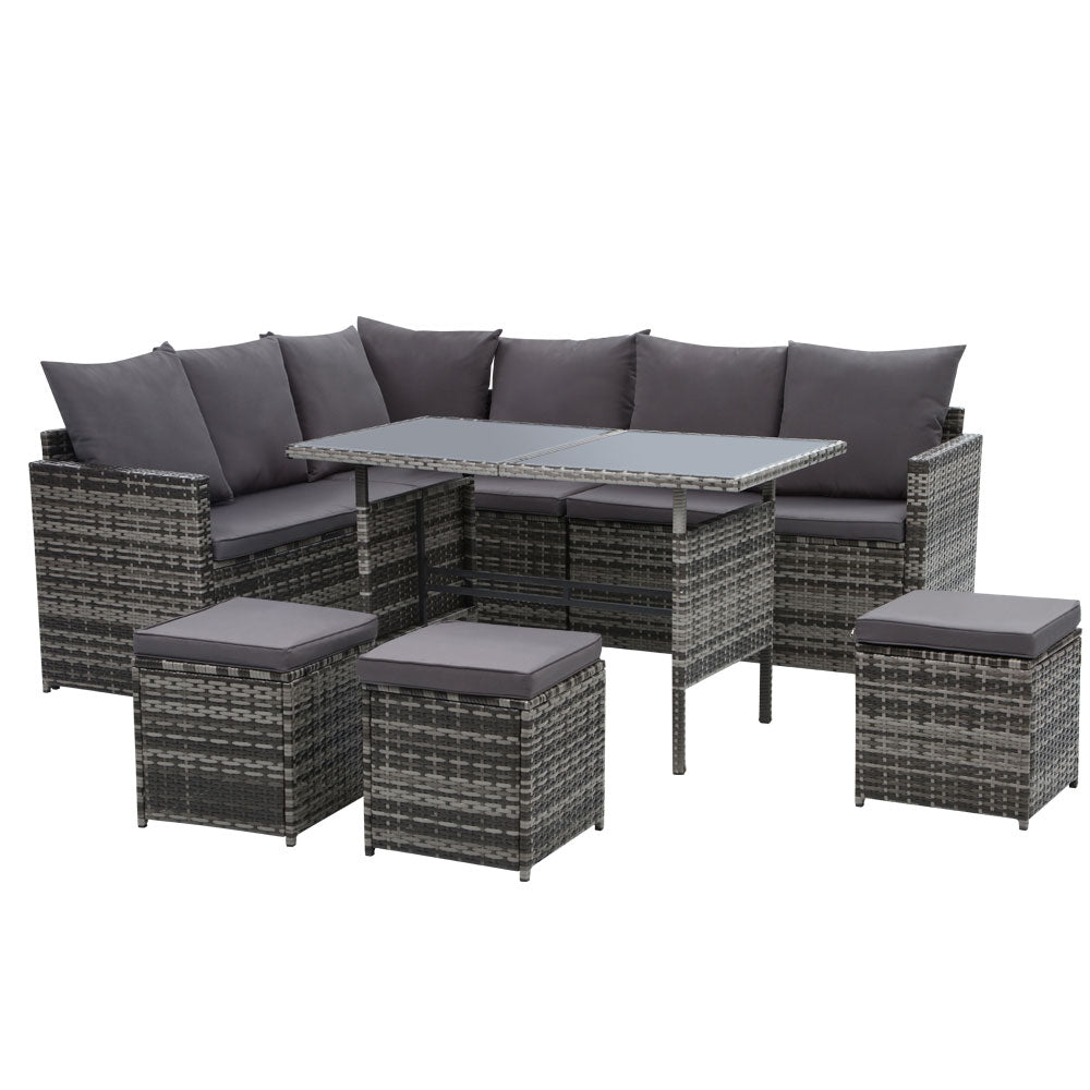 Gardeon Outdoor 9 Seater Sofa Set - Mixed Grey