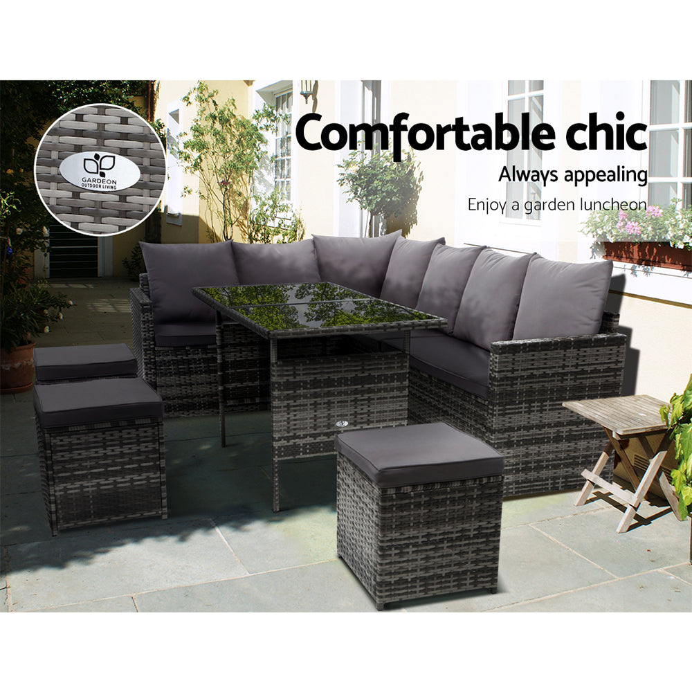 Gardeon Outdoor 9 Seater Sofa Set w/- Cover - Mixed Grey