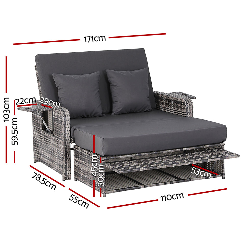 Gardeon Outdoor Wicker Sun Lounge - Grey