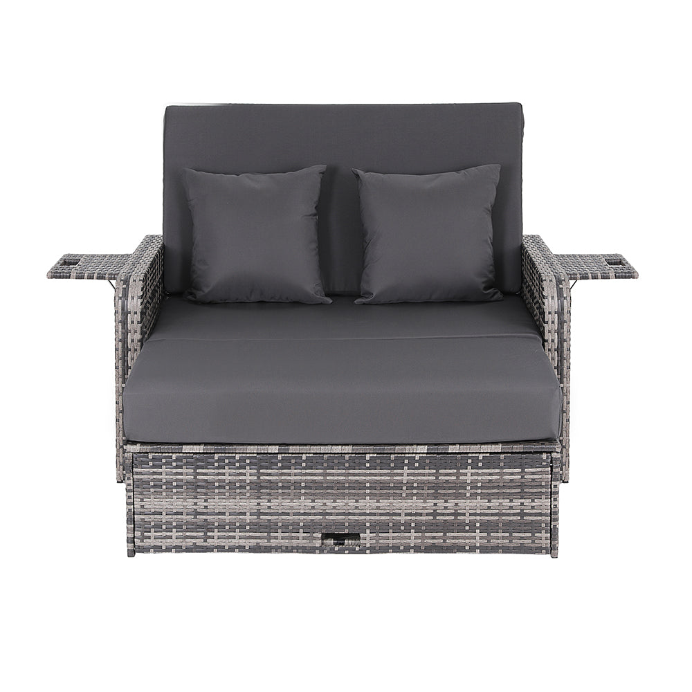 Gardeon Outdoor Wicker Sun Lounge - Grey