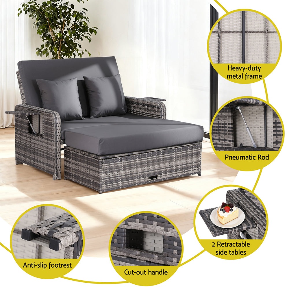 Gardeon Outdoor Wicker Sun Lounge - Grey