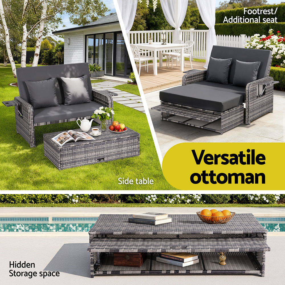 Gardeon Outdoor Wicker Sun Lounge - Grey