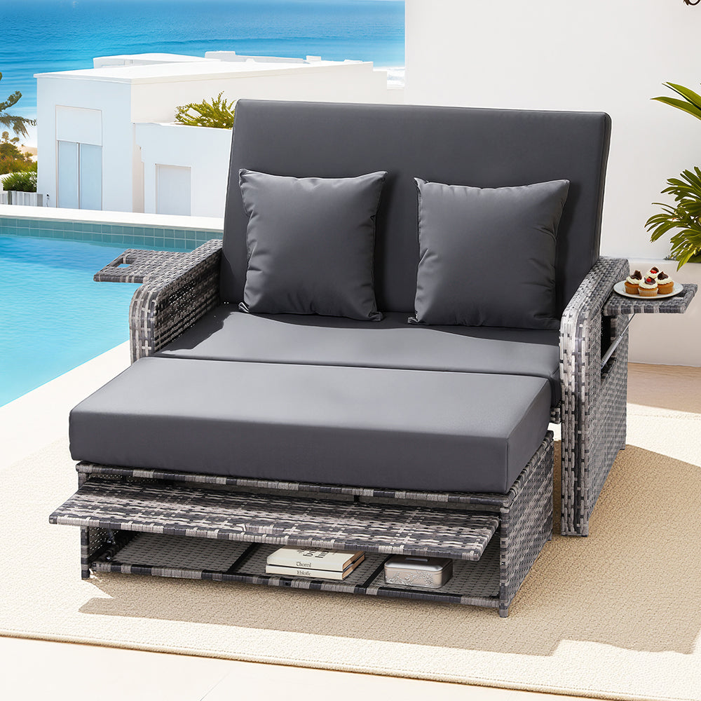 Gardeon Outdoor Wicker Sun Lounge - Grey