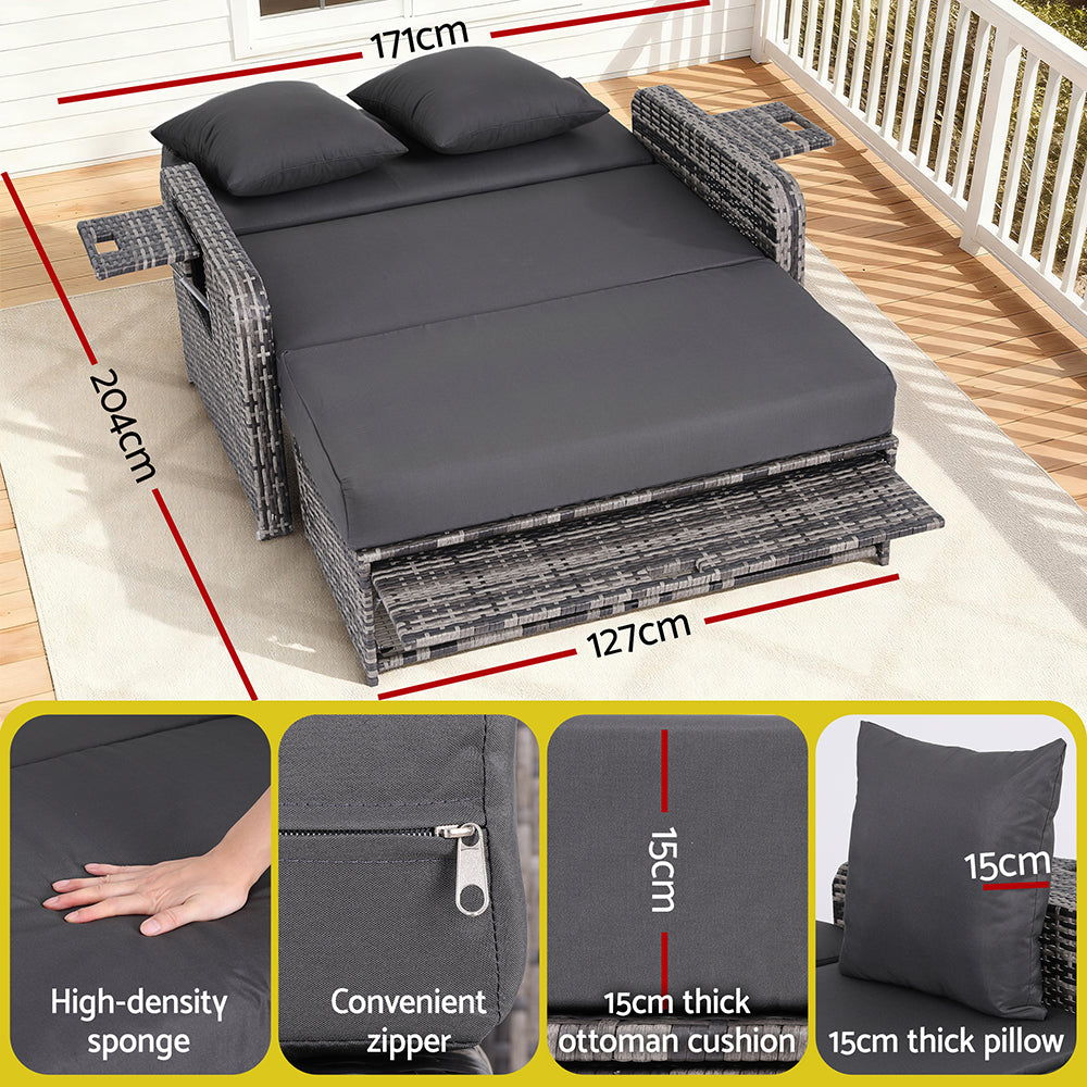 Gardeon Outdoor Wicker Sun Lounge - Grey