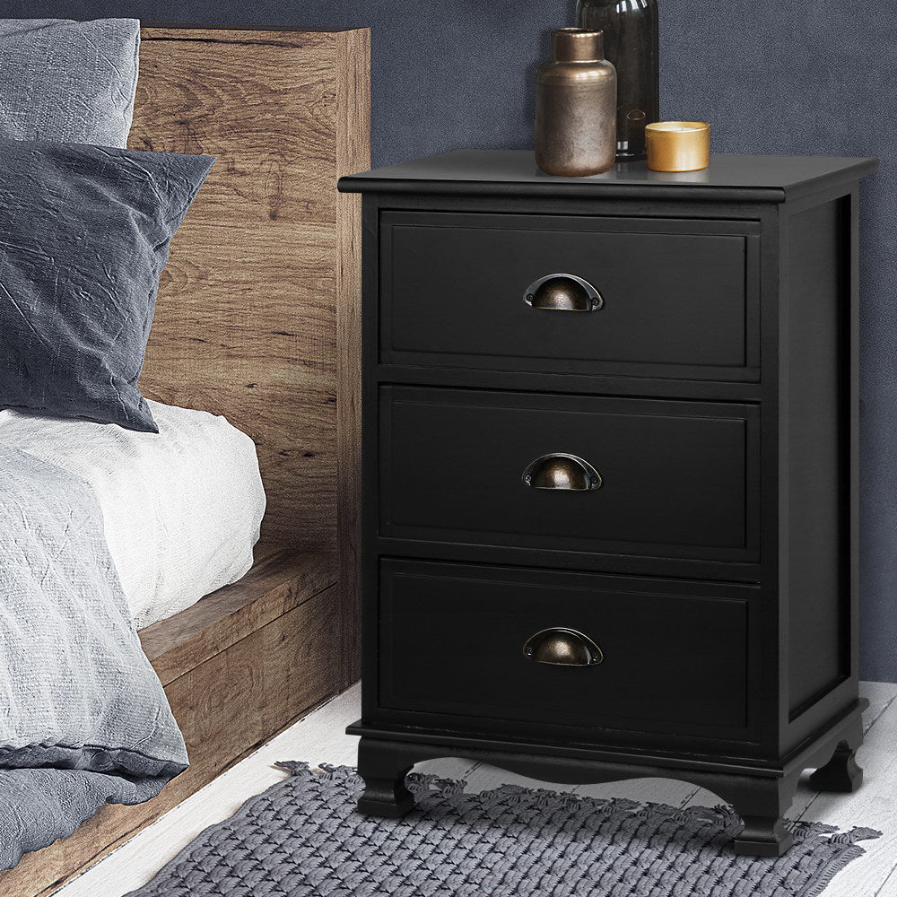 THYME 3 Drawer Bedside Table - Black