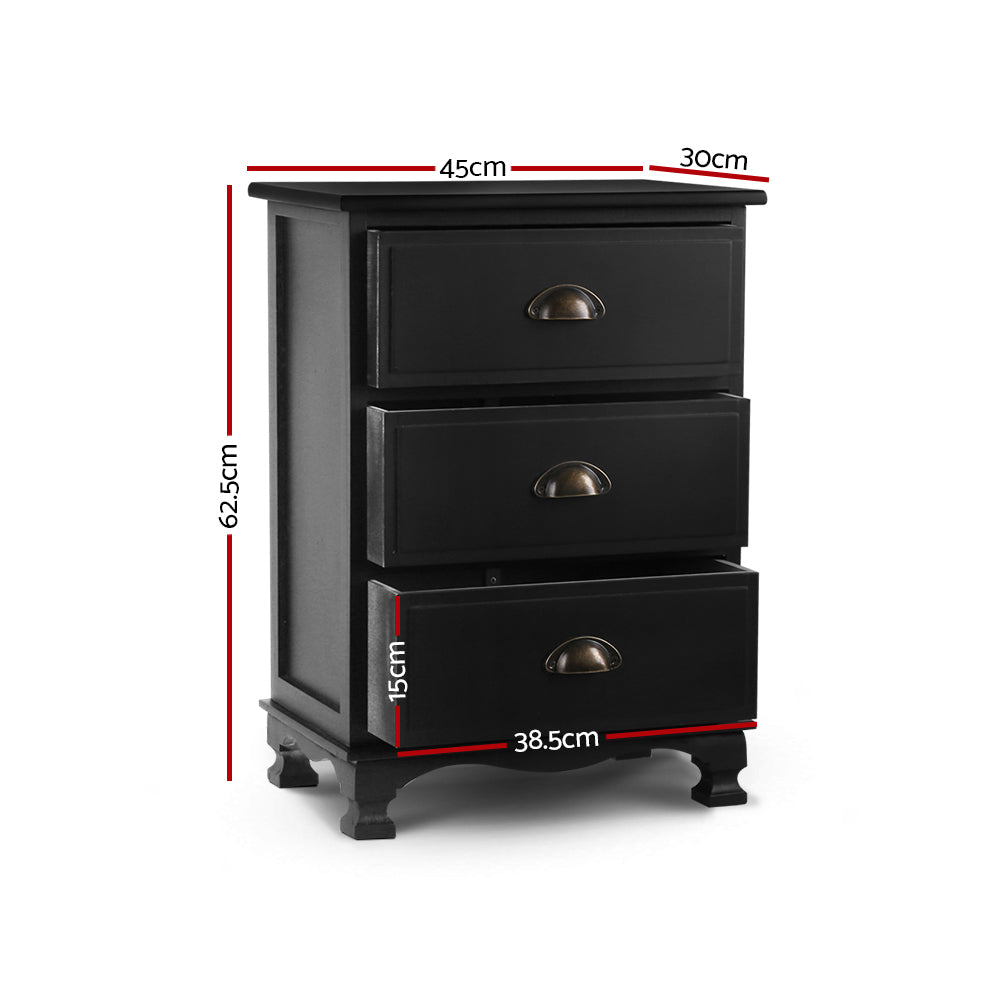 THYME 3 Drawer Bedside Table - Black