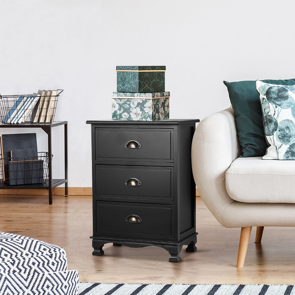 THYME 3 Drawer Bedside Table - Black