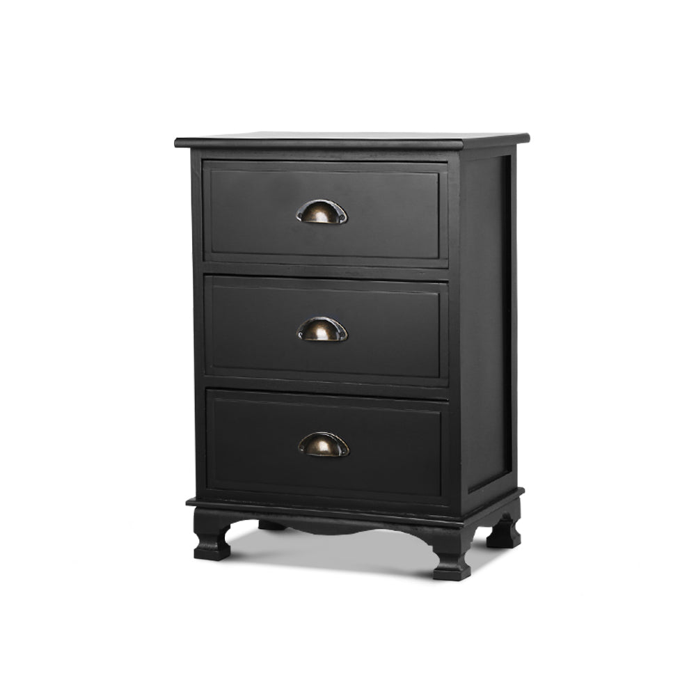 THYME 3 Drawer Bedside Table - Black